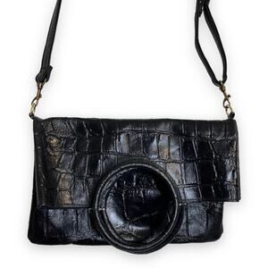 Vintage Crocodile Embossed Leather Fold Over Crossbody Purse